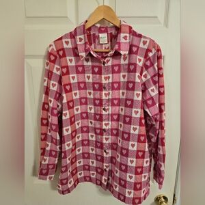 Blair Retro Pink and Red Heart Checkered Shirt Size Medium Y2K